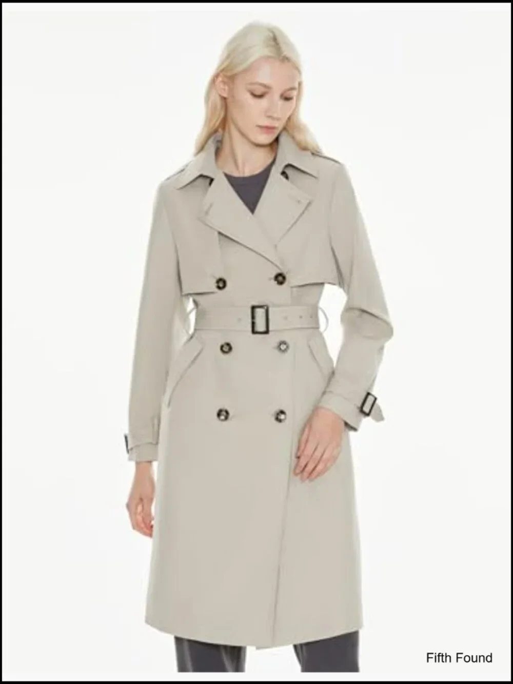 Women's Long Trench Coat Lightweight Double-Breasted Classic Lapel Overcoat - Picture 6 of 7